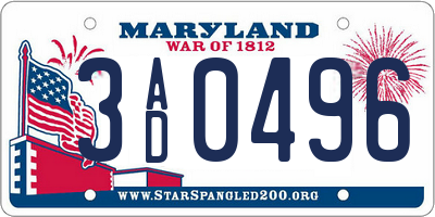 MD license plate 3AD0496