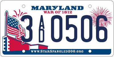 MD license plate 3AD0506