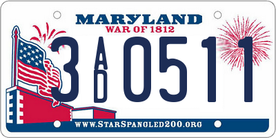 MD license plate 3AD0511