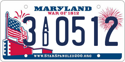 MD license plate 3AD0512