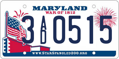 MD license plate 3AD0515
