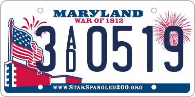 MD license plate 3AD0519