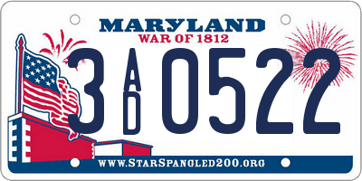 MD license plate 3AD0522