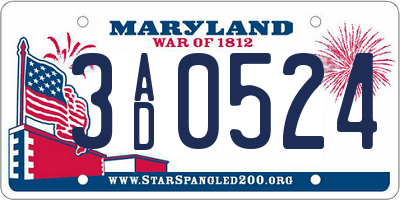 MD license plate 3AD0524