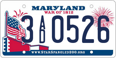 MD license plate 3AD0526