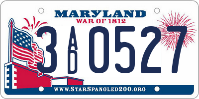 MD license plate 3AD0527