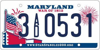 MD license plate 3AD0531