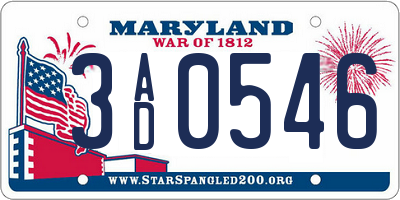 MD license plate 3AD0546