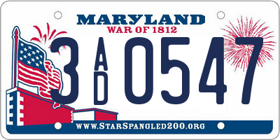 MD license plate 3AD0547