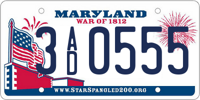 MD license plate 3AD0555