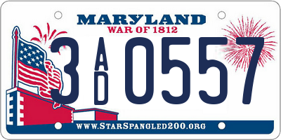 MD license plate 3AD0557