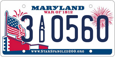 MD license plate 3AD0560