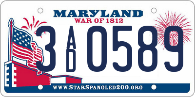 MD license plate 3AD0589