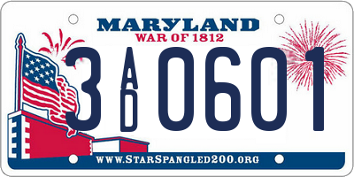 MD license plate 3AD0601