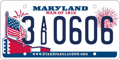 MD license plate 3AD0606