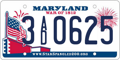 MD license plate 3AD0625