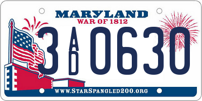 MD license plate 3AD0630