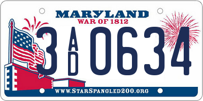 MD license plate 3AD0634