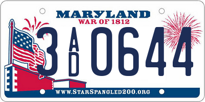 MD license plate 3AD0644