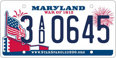 MD license plate 3AD0645