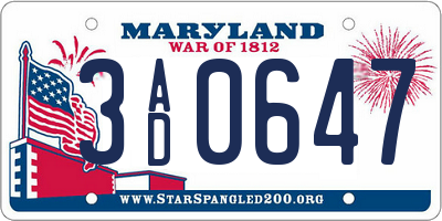 MD license plate 3AD0647