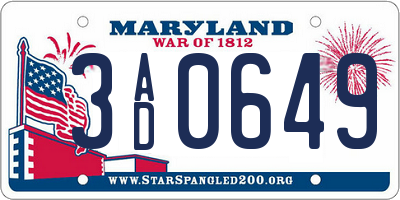 MD license plate 3AD0649
