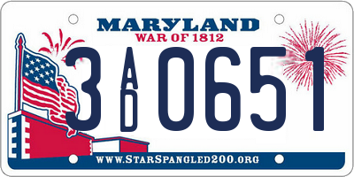 MD license plate 3AD0651
