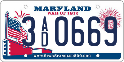 MD license plate 3AD0669
