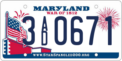 MD license plate 3AD0671