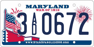 MD license plate 3AD0672
