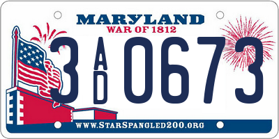 MD license plate 3AD0673