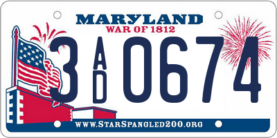 MD license plate 3AD0674