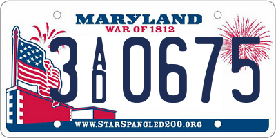 MD license plate 3AD0675
