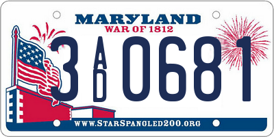 MD license plate 3AD0681