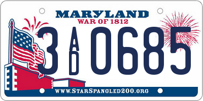MD license plate 3AD0685