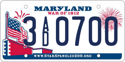 MD license plate 3AD0700
