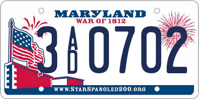 MD license plate 3AD0702
