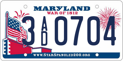 MD license plate 3AD0704