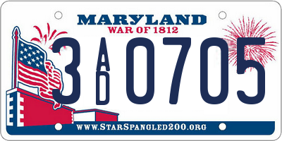 MD license plate 3AD0705