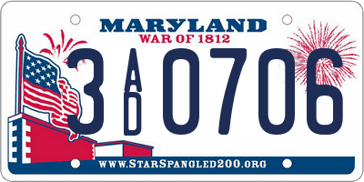 MD license plate 3AD0706