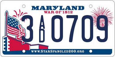 MD license plate 3AD0709