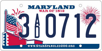 MD license plate 3AD0712
