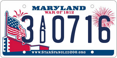 MD license plate 3AD0716