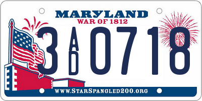MD license plate 3AD0718