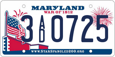 MD license plate 3AD0725