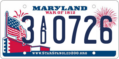 MD license plate 3AD0726