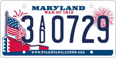 MD license plate 3AD0729