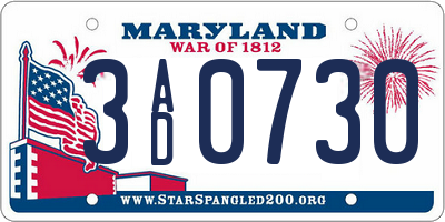 MD license plate 3AD0730