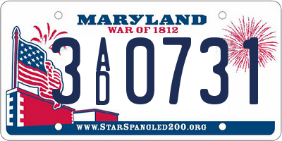 MD license plate 3AD0731
