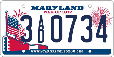 MD license plate 3AD0734